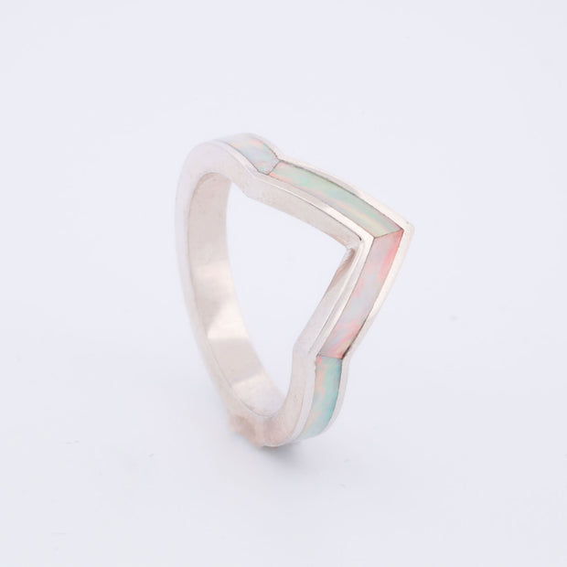SALE RING - Silver & White Opal V-Ring  - Size 7