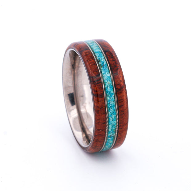 SALE RING -  Stainless Steel, Ironwood, Turquoise, & Guitar Strings - Size 10.75