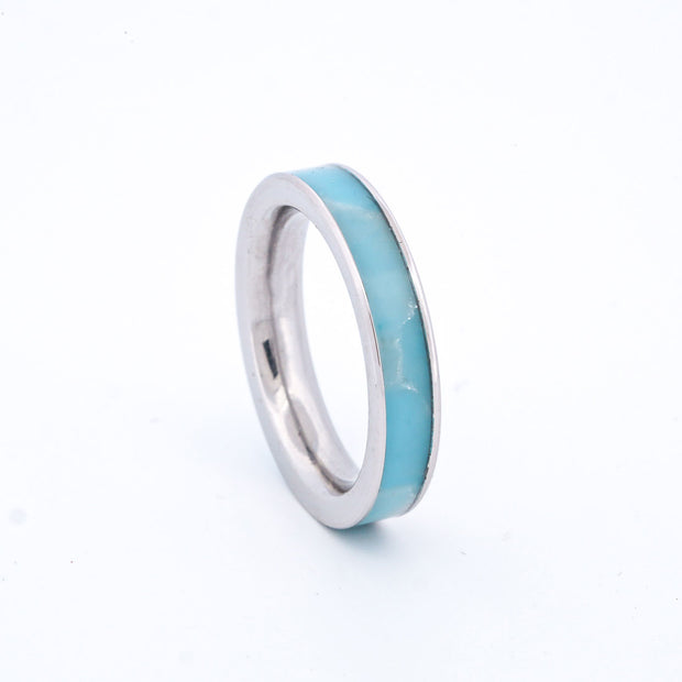 SALE RING - Stainless Steel, & Larimar - Size 6.25