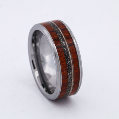 SALE RING - Tungsten, Ironwood, Meteorite, & Guitar String - Size 9.5