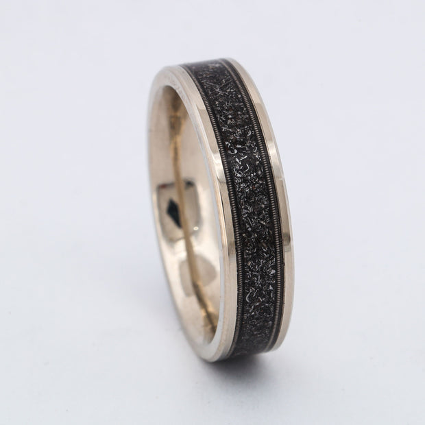 SALE RING -  White Gold, Meteorite & Guitar Strings - Size 11.25