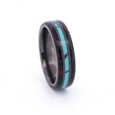 SALE RING - Black Zirconium, Ironwood, Turquoise  - Size 9.5
