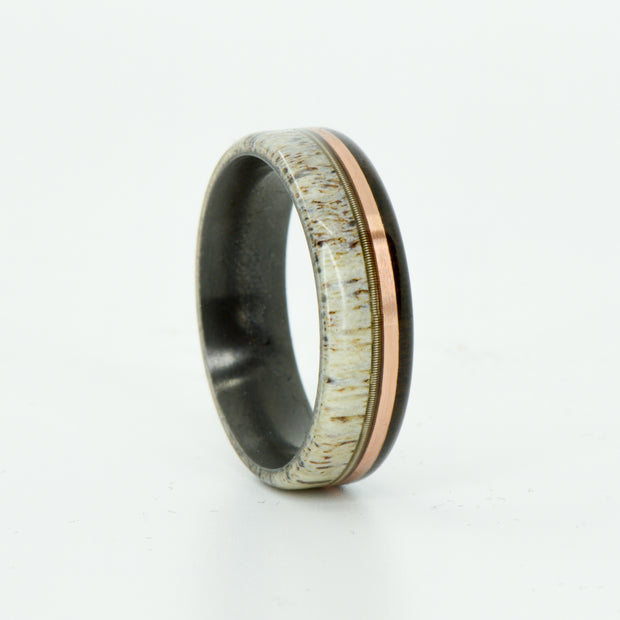 SALE RING -  Black Zirconium, Antler, Guitar String, Rose Gold, Blackwood - Size 9.5