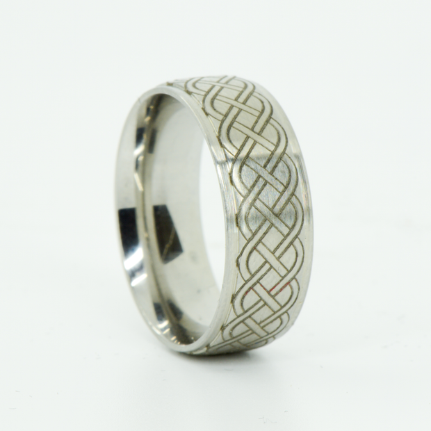 SALE RING -  Titanium with Engraved Celtic Knot Design - Size 9.75