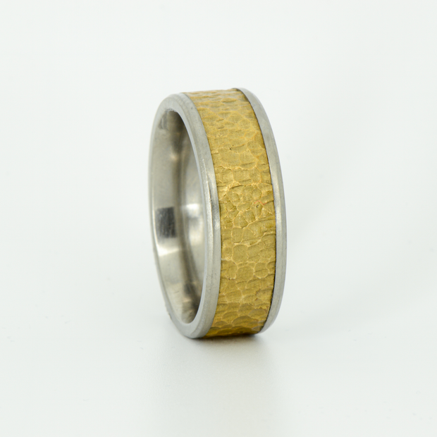SALE RING - Titanium with Hammered Brass - Size 10.25