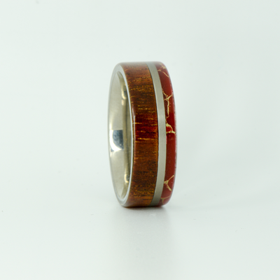 SALE RING -  Titanium, Red Jasper, & Koa Wood - Size 12.25