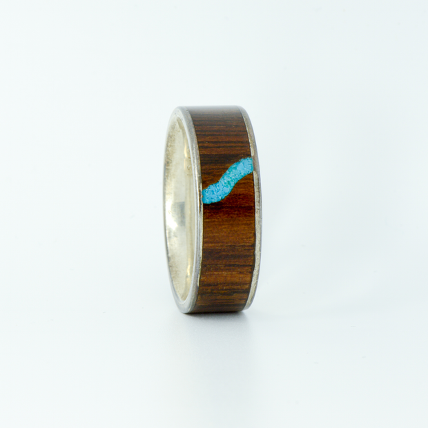 SALE RING - Silver, Walnut, and Turquoise - Size 10.5
