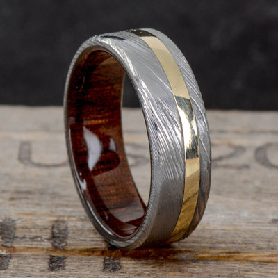 Polished Damascus Steel, Gold or Silver Inlay, & Walnut