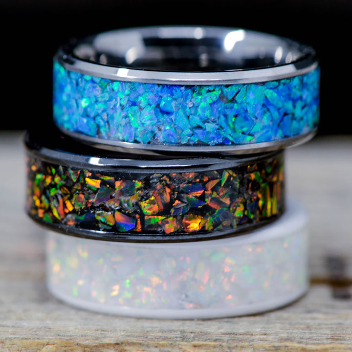 Crushed Black Opal in Tungsten or Ceramic Channel