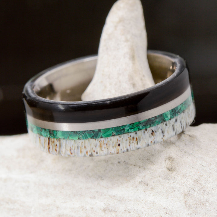 Buffalo Tusk, Metal, Malachite, Antler