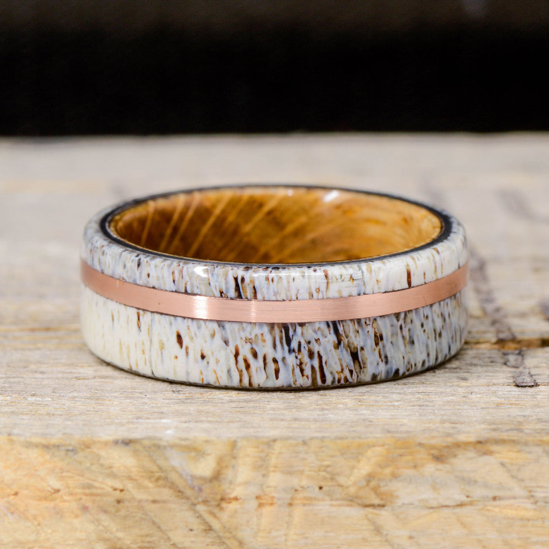 Rose Gold & Antler with Whiskey Barrel Wood Sleeve 8mm