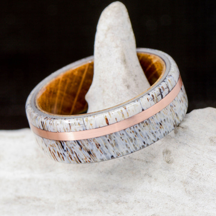 Rose Gold & Antler with Whiskey Barrel Wood Sleeve 8mm