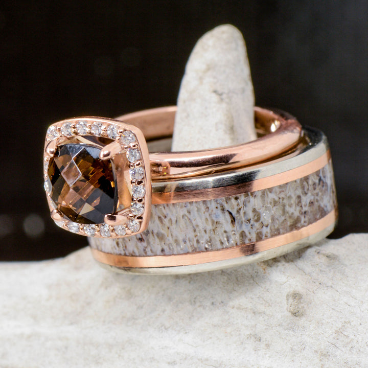 Antler, Rose Gold, & Smokey Quartz Halo