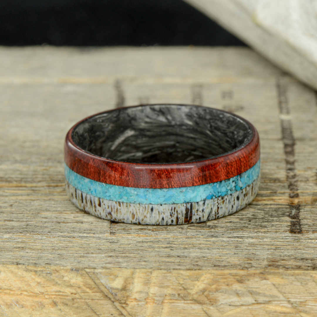 The Outdoorsman - Forged Carbon Fiber with Antler, Turquoise, and Bloodwood