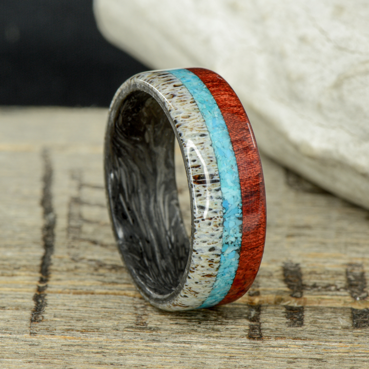 The Outdoorsman - Forged Carbon Fiber with Antler, Turquoise, and Bloodwood