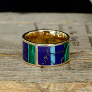 Gold or Silver Band with Square Inlays of Malachite, Lapis Lazuli, & Turquoise