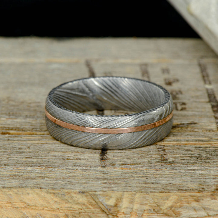 Polished Damascus Steel & Offset Rose Gold