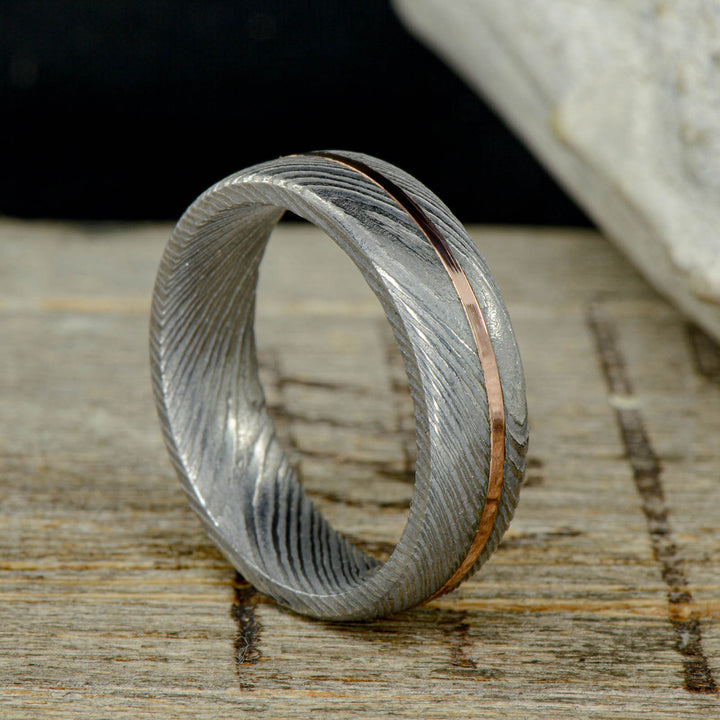 Polished Damascus Steel & Offset Rose Gold