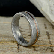 Polished Damascus Steel & Offset Gold or Silver Pinstripe