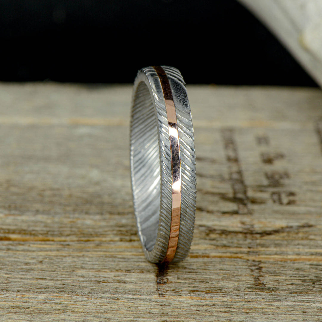 Polished Damascus Steel & Rose Gold