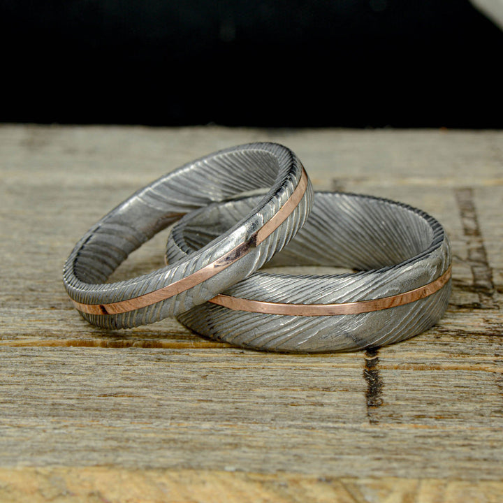 Polished Damascus Steel & Offset Rose Gold