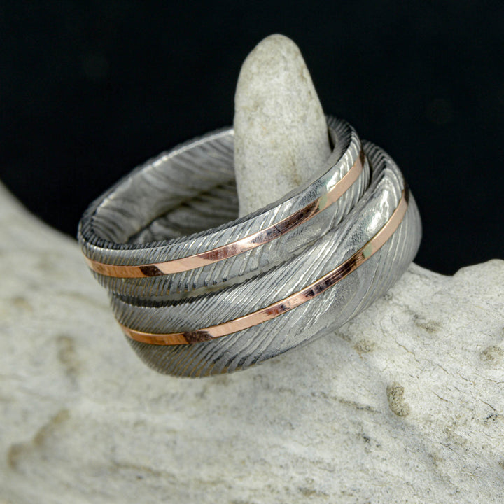 Polished Damascus Steel & Offset Rose Gold