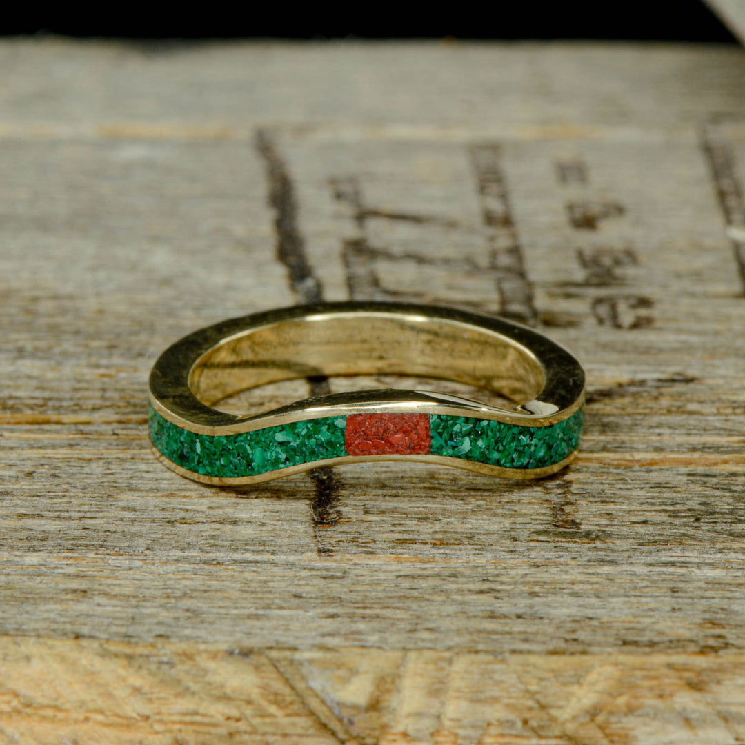 Gold or Silver, Malachite, & Red Opal U-Ring