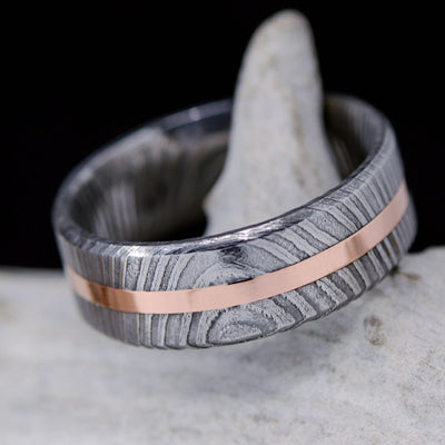 Gold or Silver Inlay in Polished Damascus Steel 8mm