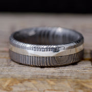 Polished Damascus Steel & Offset Gold or Silver Inlay