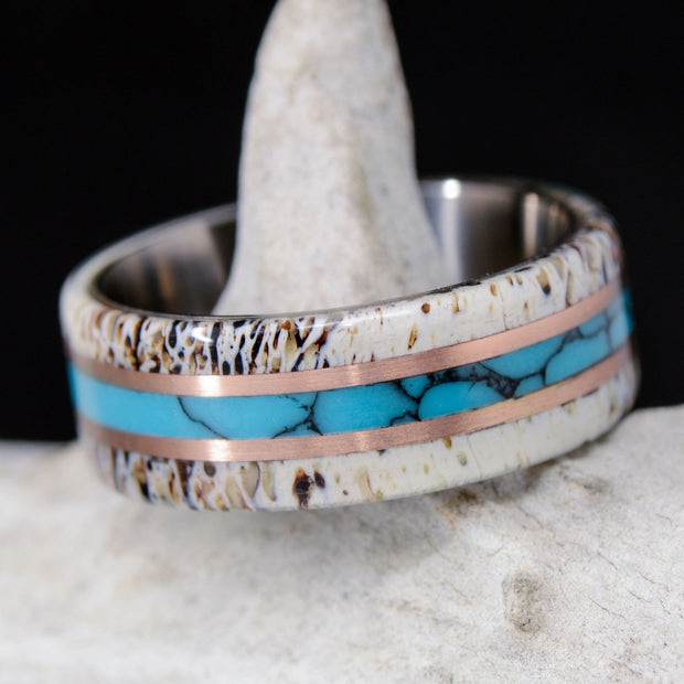 Elk Antler, Rose Gold, and Turquoise Inlays