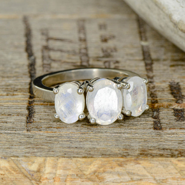 3 Moonstone Oval Engagement Ring