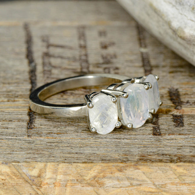 3 Moonstone Oval Engagement Ring