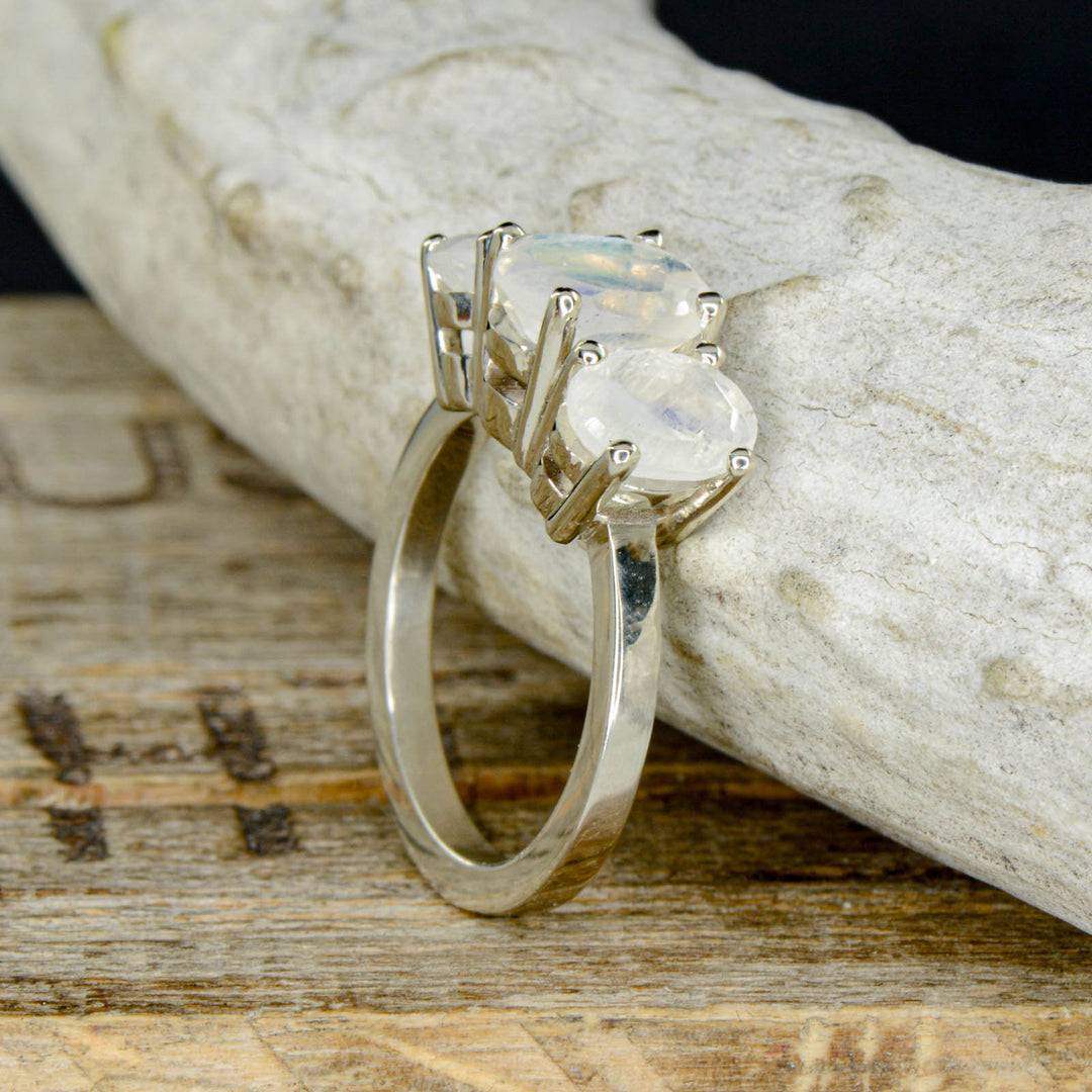 3 Moonstone Oval Engagement Ring