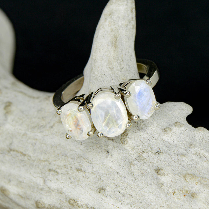 3 Moonstone Oval Engagement Ring