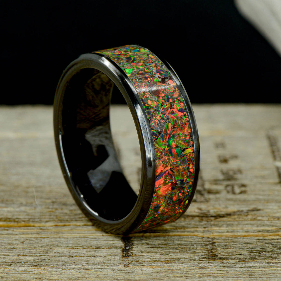 Crushed Black Opal in Tungsten or Ceramic Channel