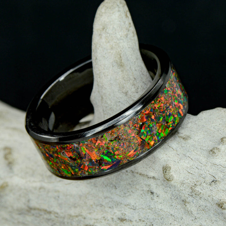 Crushed Black Opal in Tungsten or Ceramic Channel