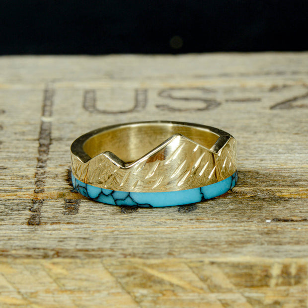 Teton Mountains Engagement Ring - Gold & Turquoise