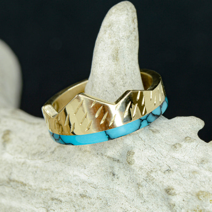 Teton Mountains Engagement Ring - Gold & Turquoise