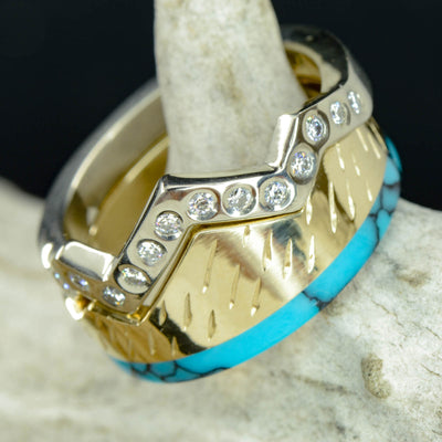 Teton Mountains Engagement Ring Set - Diamonds, Gold, & Turquoise