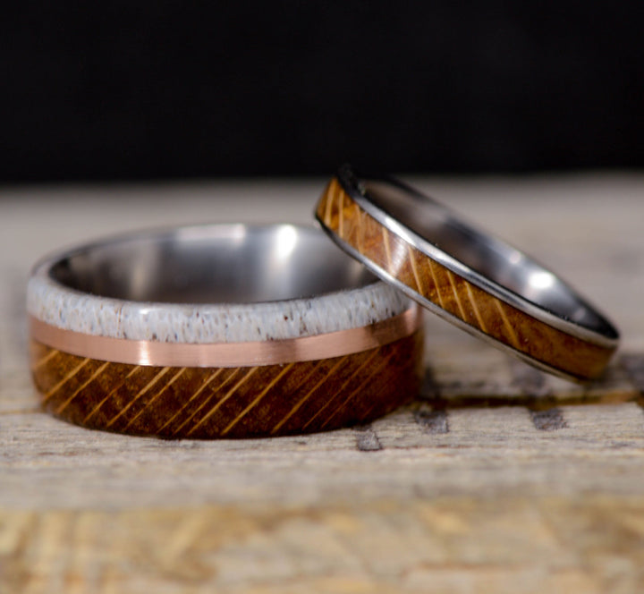 Antler, Rose Gold, Whiskey Barrel Wood