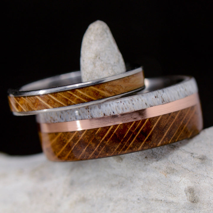 Antler, Rose Gold, Whiskey Barrel Wood