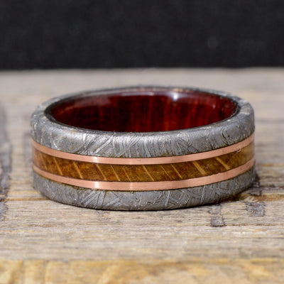 Etched Muonionalusta Meteorite, Whiskey Barrel Wood, Bloodwood, & Gold or Silver Inlay