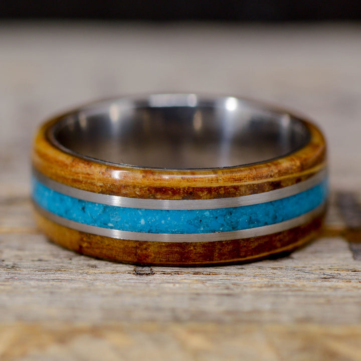 Whiskey Barrel Wood and Turquoise Inlays