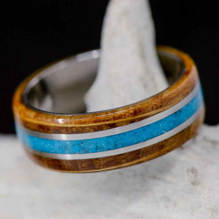 Whiskey Barrel Wood and Turquoise Inlays