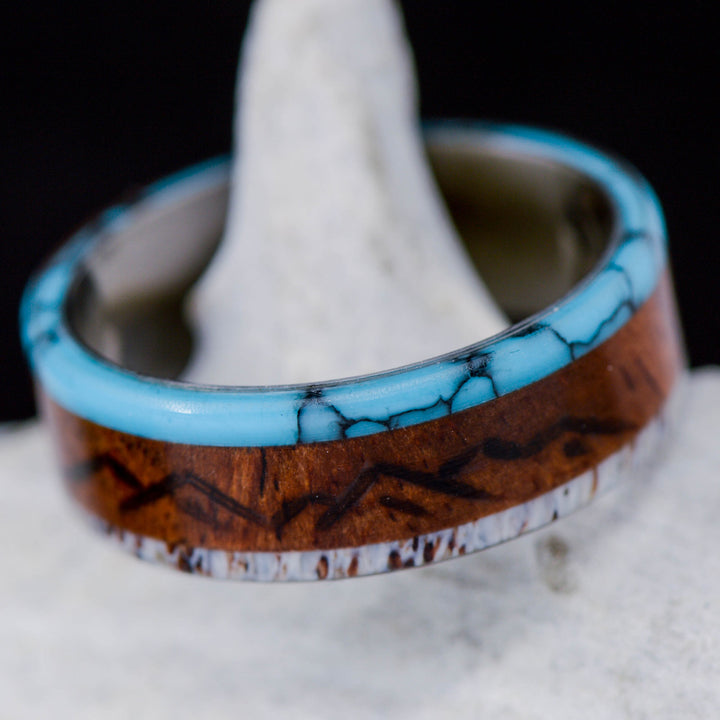 Rosewood, Turquoise, Antler, "Engraved Mountains"