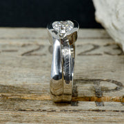 Moissanite Solitaire with Etched Muonionalusta Meteorite & Petrified Wood Accents