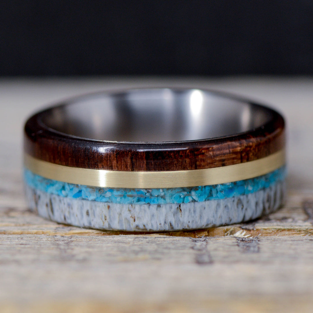 Antler, Walnut, Turquoise, Gold Inlay