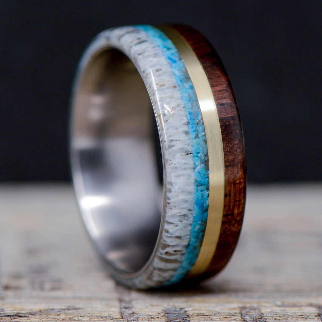 Antler, Walnut, Turquoise, Gold Inlay