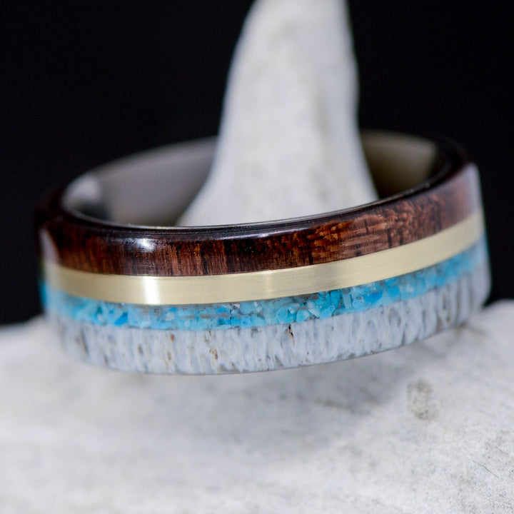 Antler, Walnut, Turquoise, Gold Inlay