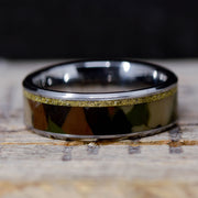 SALE RING - Tungsten, Camo & Brass Bullet Casing - Size 13